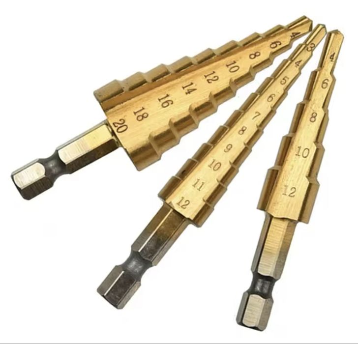 Набор 3шт ступінчастих свердл на ножці1/4 в якісному футлярі усиленНов