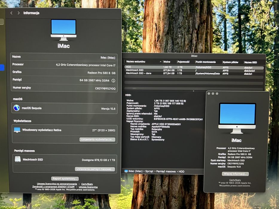 iMac 27”, 2017, i7 4,2 Ghz, 64 GB RAM, SSD-1T, HDD-2T, Sequoia 15.8