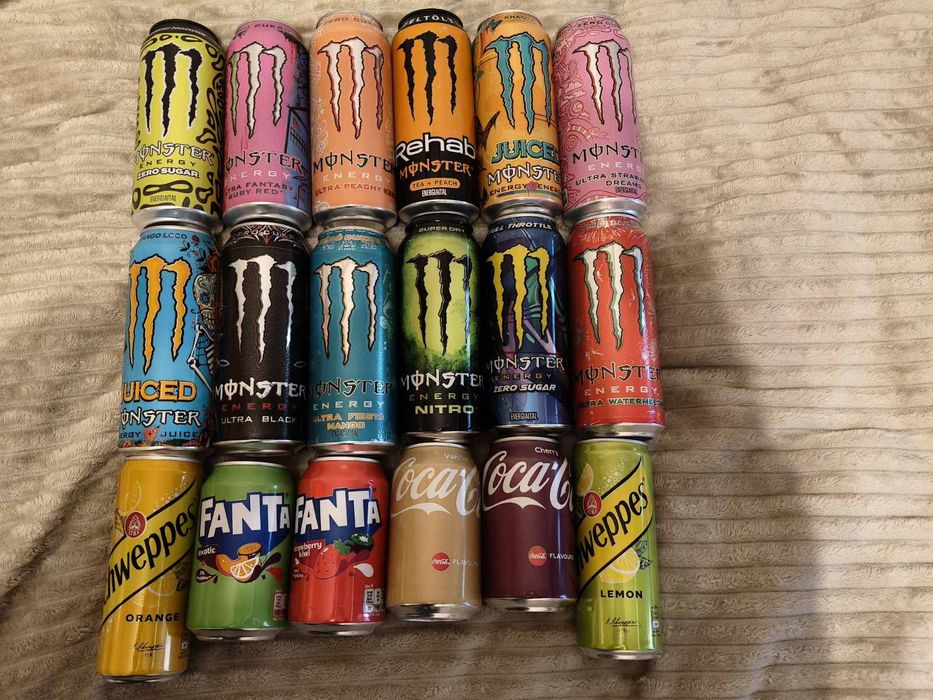 Напої та енергетики Monster Energy, Fanta, Coca-Cola, Pringles