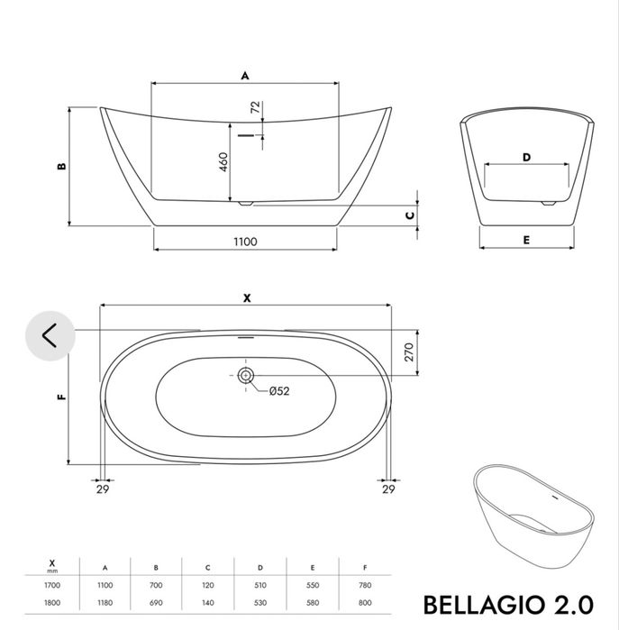 Wanna wolnostojąca biały mat 170x78 4999zl