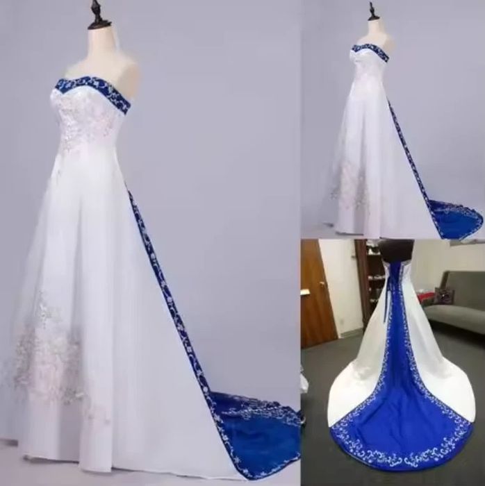Vestido de Noiva Branco com tira Azul Royal
