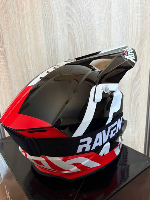 Kask motocyklowy Airoh Wraap Reloaded Red Gloss + gogle Raven Sniper | Stan idealny