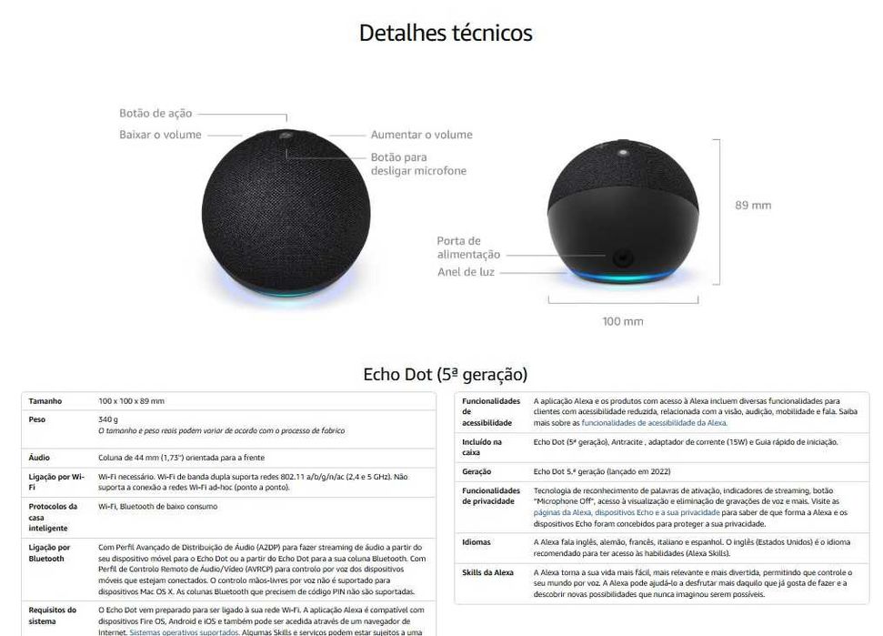 Echo Dot 5ª geração Preto (última geração)