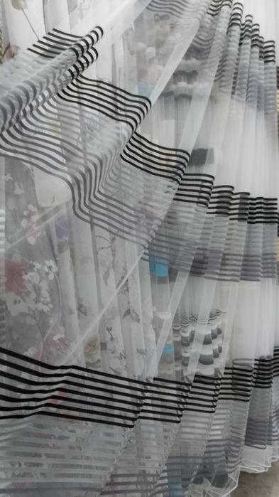 Тюль смужка мілка,крупна  різнокольорова