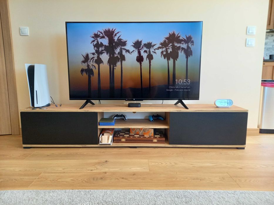 Stojąca Szafka RTV pod TV  Komoda Czarna Dąb Craft 200 cm szerokość - stan BDB