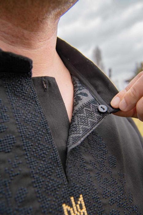 Чоловіча вишиванка лляна сорочка чорна з довгим і коротким рукавом