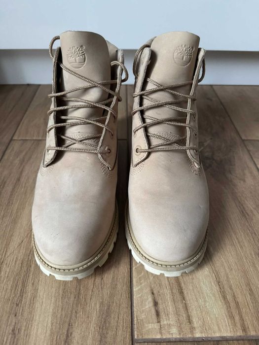beżowe skórzane Timberlandy 6 Inch wodoodporne
