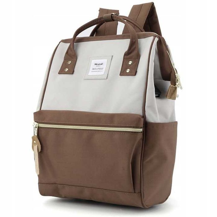 Damski plecak szkolny USB brązowo-szary Torba na laptopa