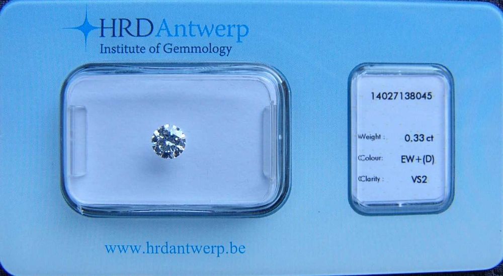 BRYLANT 0.33 ct VS2 D 4,53 mm Certyfikat HRD Diament EX