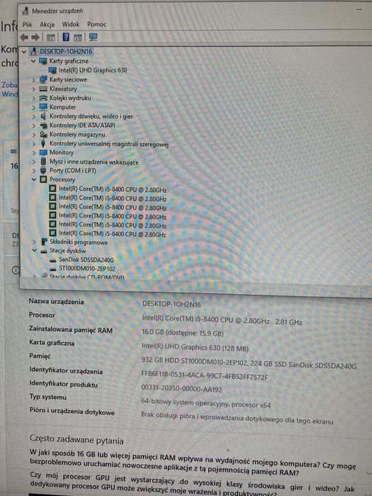 Komputer i5 8400 Z370 16gb ddr4 SSD 80+ Bronze
