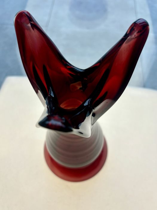 Rubinowy Wazon Huta Szkła Wołomin Tadeusz Szymanowski lata 1960te PRL