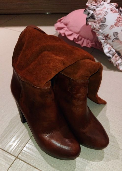 Okazja! Buty Botki wysokie skórzane Brąz Venezia rozmiar 39 Jak Nowe!