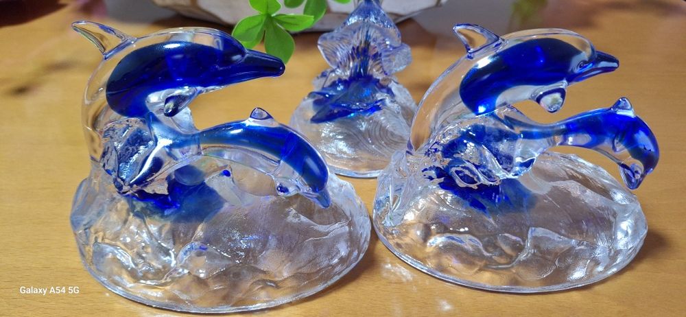 3 peças golfinhos em vidro