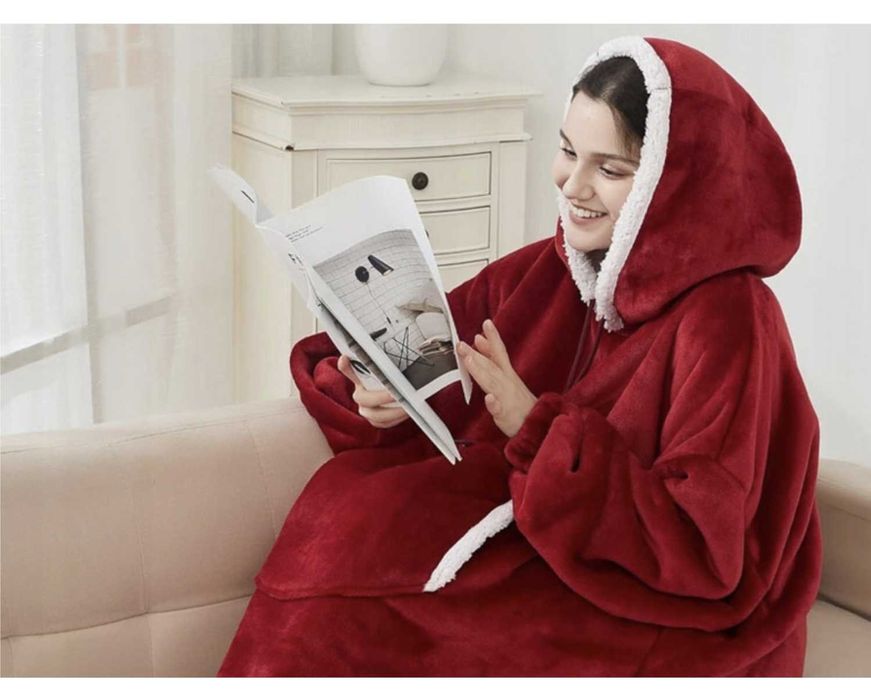 Koc Bluza Oversize Długa Ciepła Koc Damska z Kapturem Dzień Kobiet