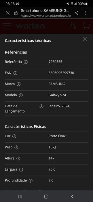 Samsung S24 256GB novo