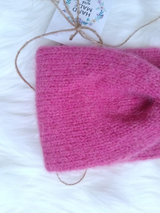 Opaska wełniana handmade wełna alpaka nowa różowa