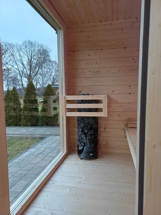 Sauna zewnętrzna z piecem harvia cylindro kamienie  przedsionek bal 58