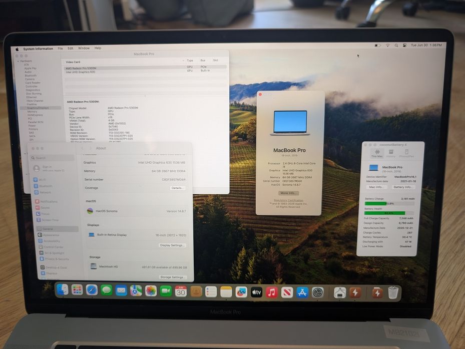 MacBook Pro 16" а2141, 2021, і9, 64/512 ГБ, гарний стан.