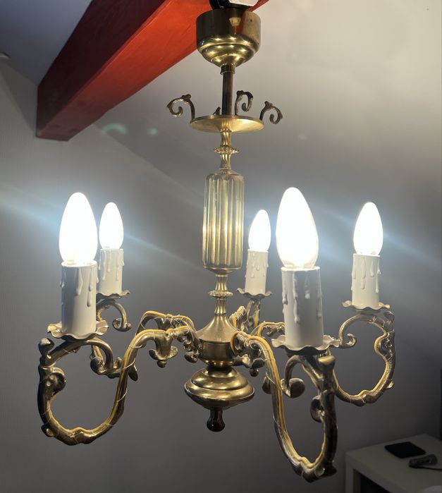 Żyrandol mosiądz pięcio ramienny 100% oryginalny