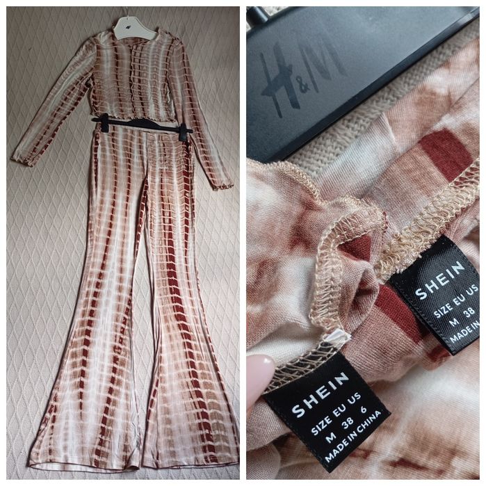 SHEIN M efektowny dzianinowy komplet top szerokie spodnie dzwony flare