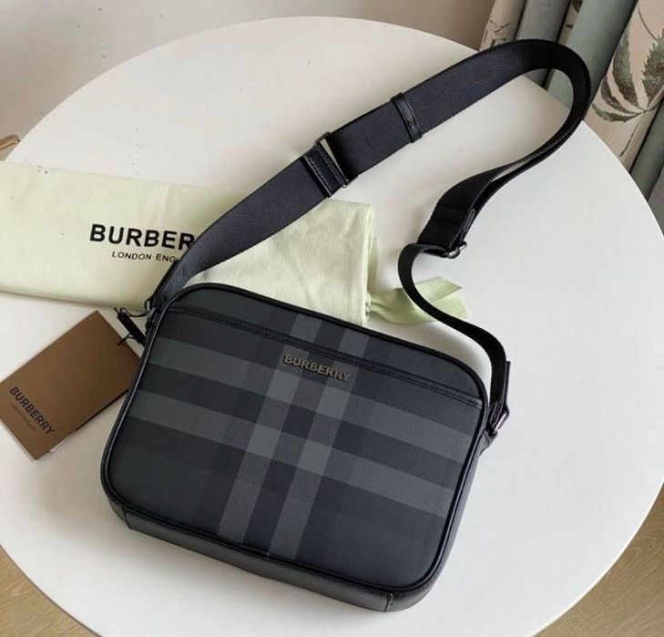 Сумка Burberry Muswell Check шкіряна чоловіча мужская чорна канва