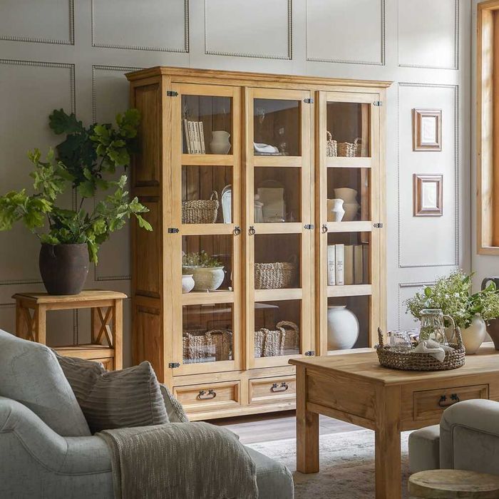 Duża trzydrzwiowa witryna przeszklona do jadalni, retro, rustykalna