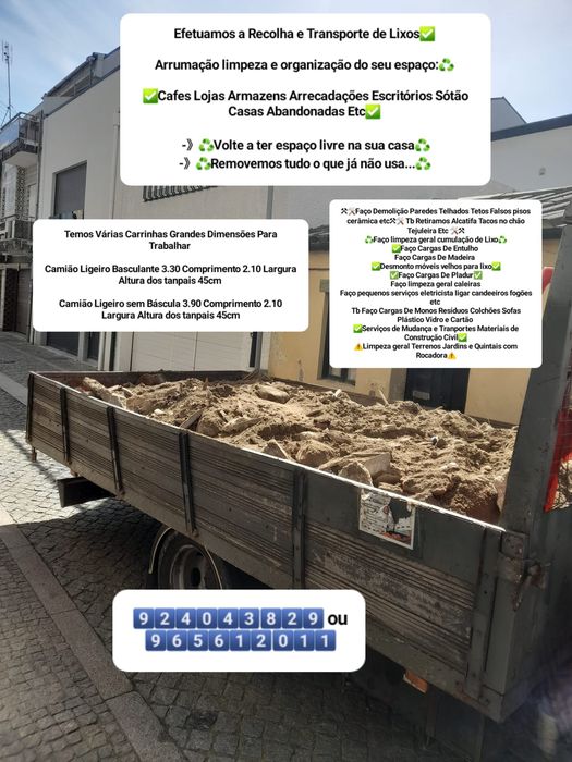 Faço Demolição e Recolha de Entulho Madeira Pladur Monos Resíduos Etc