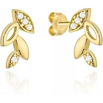 Kolczyki złote listki z cyrkoniami pr.585