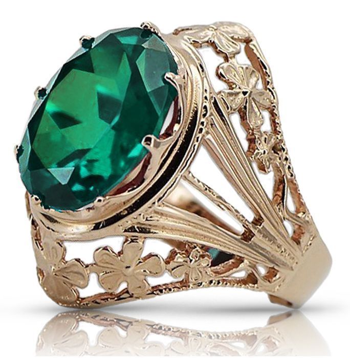 Pierścionek z różowego czerwonego złota 14k 585 z Szmaragdem vrc031 W