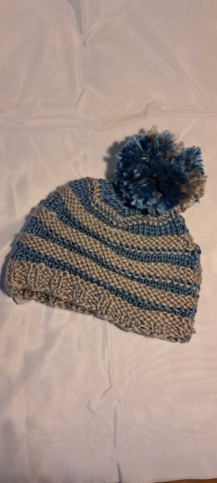 Czapka zimowa wełniana szaro-niebieska handmade