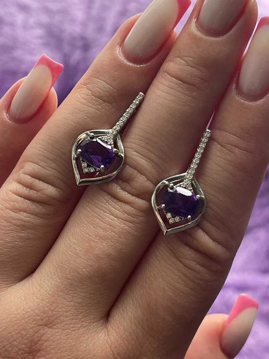 Серьги из серебра 925 пробы с уругвайским аметистом