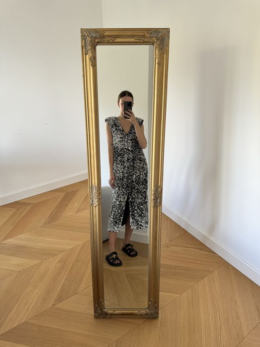 H&M srebrna cekinowa sukienka M 38 midi dekolt v