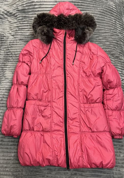 Теплый пуховик розовый зимняя куртка