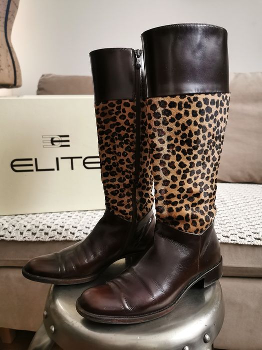 Skórzane kozaki w panterkę Elite