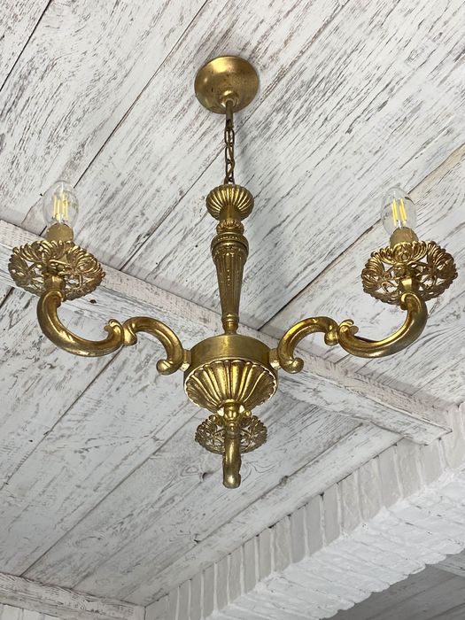 Francuski Żyrandol nr. 26 Francja, mosiądz 3-ram Antyk Lampa