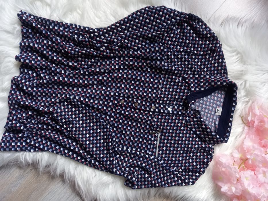 Bluzka koszula z długim rękawem PRL Vintage kratka roz M L 38 , 40