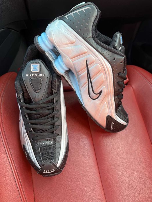 (БЕЗ ПЕРЕДОПЛАТИ) Nike Shox R4 Grey Blue White найк шокс сірі сріблясті блакитні пружини кросівки