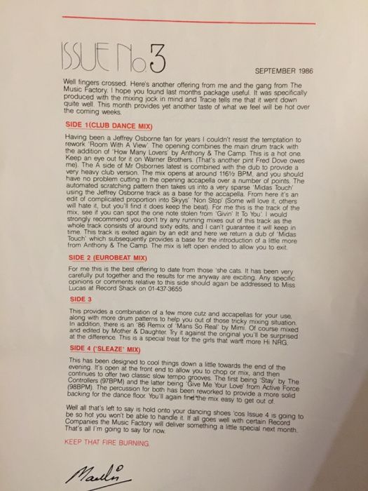 Music Factory mastermix - issue 3 - DJ mix - 1986 - Raro