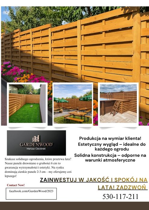 Płot lamelowy Dowolny Wymiar!!, Panel lamelowy, Pergola,  6cm grubości