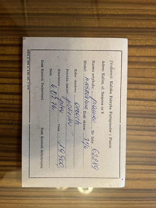 Pianino Calisia M105 z 1974 roku z oryginalnymi dokumentami Zabrze • OLX.pl