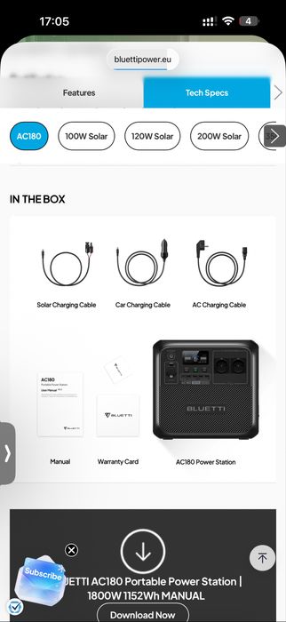 зарядная станция BLUETTI AC180 1152W/1800W! Новая, версия EU! НАЛИЧИЕ!