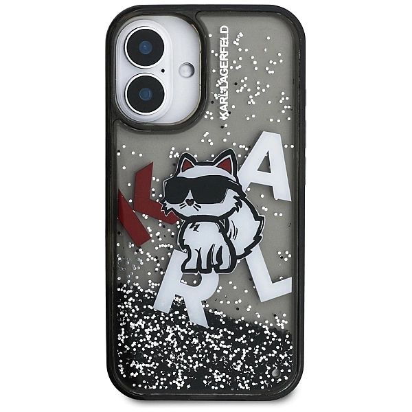 Etui Karl Lagerfeld Liquid Glitter Choupette Logo na iPhone 16 - czarn