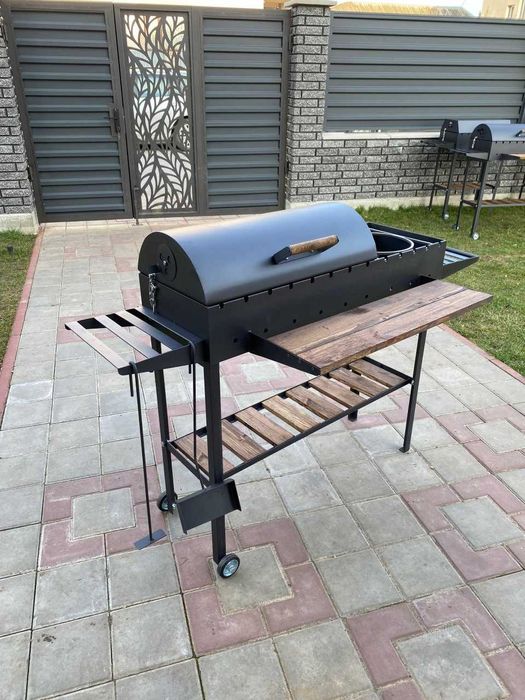 ПЕРЕСУВНИЙ!Мангал з кришкою для барбекю на колесах метал 5 мм