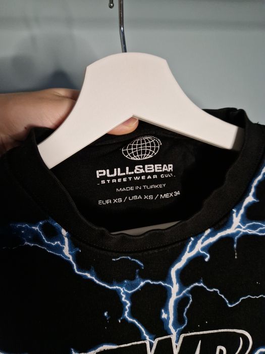 Czarna bluza męska z piorunami błyskawice 98% bawełna Pull&Bear