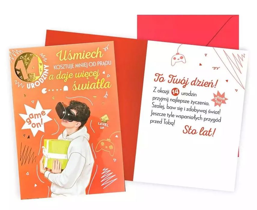 Karnet Urodziny 14 Chłopiec. Kukartka