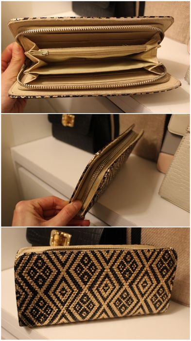 Carteiras de mulher, preta, branca, mostarda e dourada