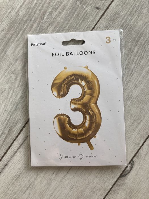 Złoty balon cyfra 3 nowe
