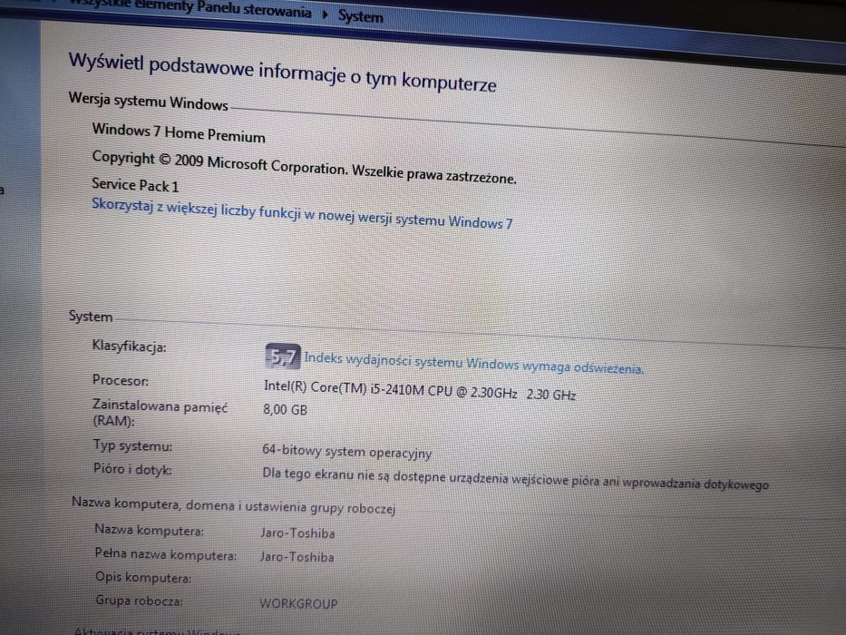 Laptop Toshiba Satellite L750 -12U piękny stan 8 GB Ram i5 procesor