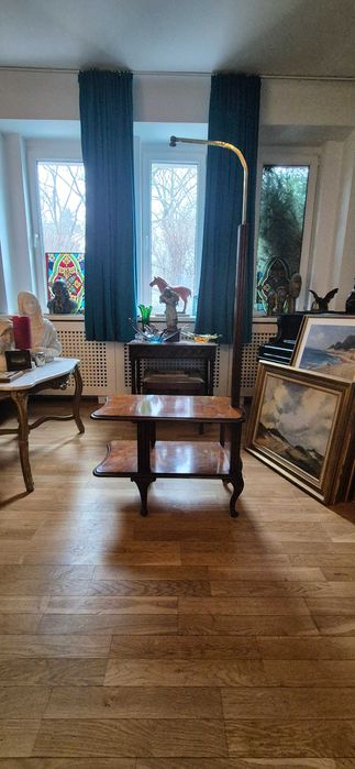 Zabytkowa lampa podłogowa stolik etażerka art deco Ludwik XVI antyk
