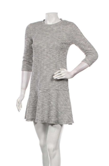 Sukienka Stradivarius ciepła szara z falbanką rękaw 3/4 rozmiar S 36
